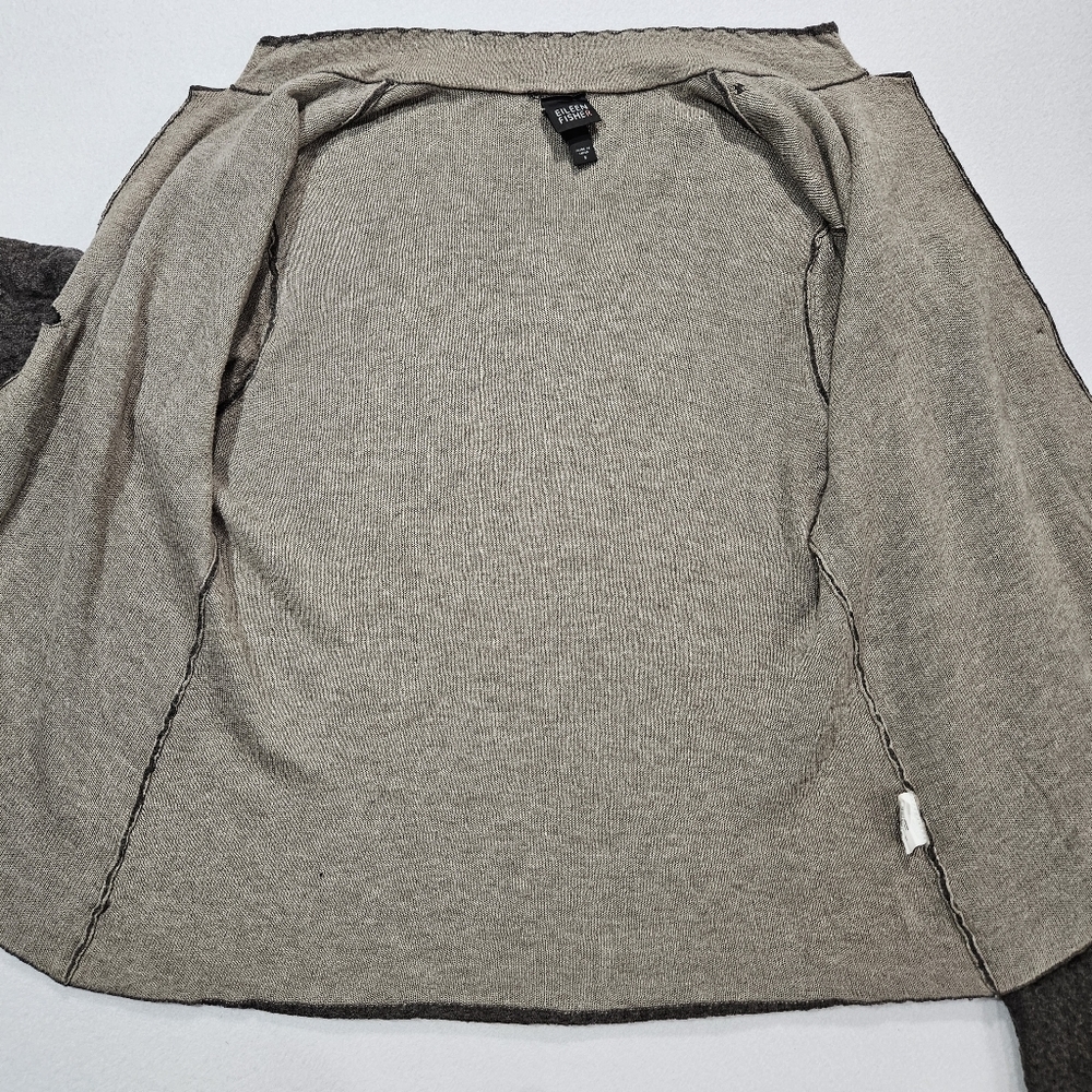 Eileen Fisher Cardigan Sweater Size Small Gray Notch Collar Textured Wool Blend - Picture 5 of 9